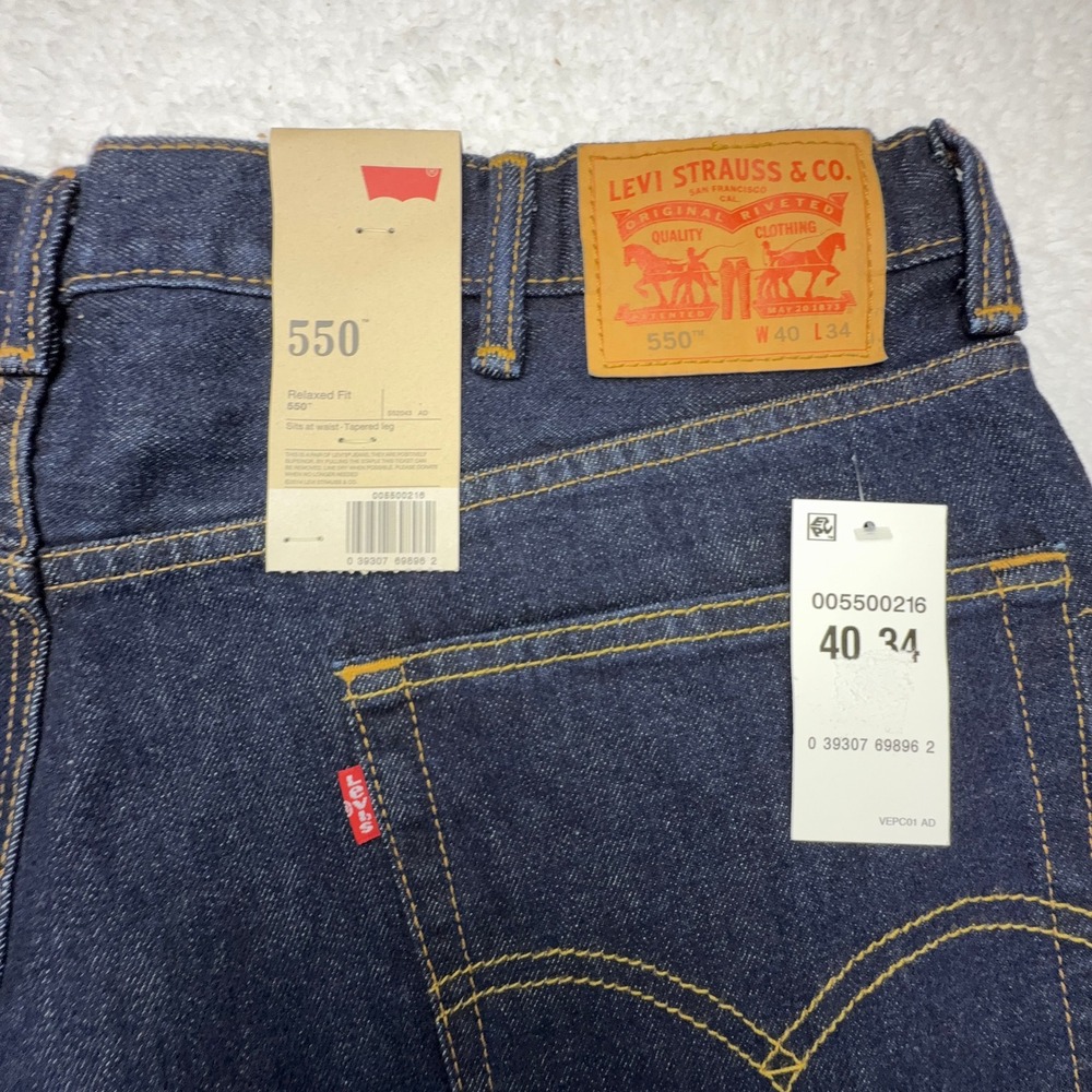 Levis 550 Relaxed Fit Tapered Leg Jeans Mens 40x34 Dark Wash Indigo 00550-0216